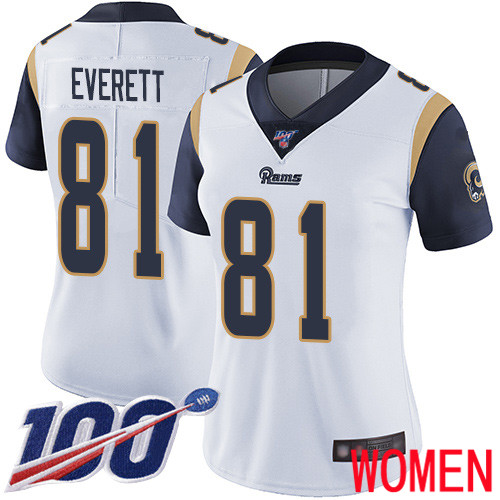 Los Angeles Rams Limited White Women Gerald Everett Road Jersey NFL Football #81 100th Season Vapor Untouchable